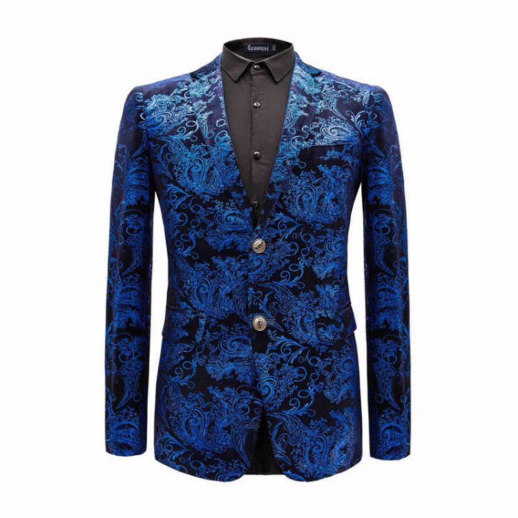 Men Paisley Floral Jackets Stage Suit