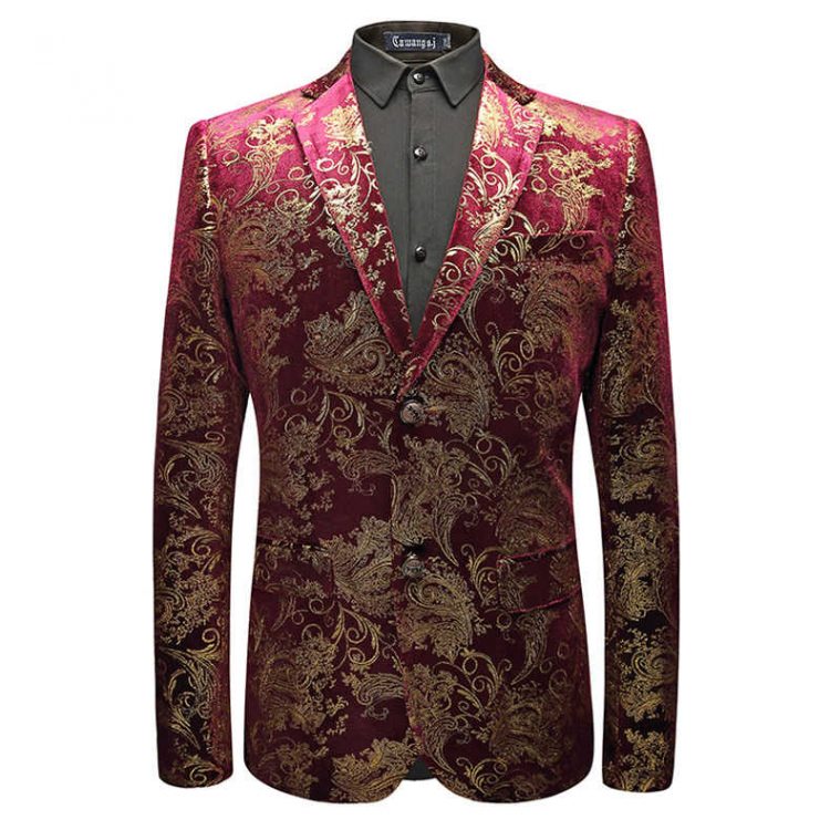 Men Paisley Floral Jackets Stage Suit