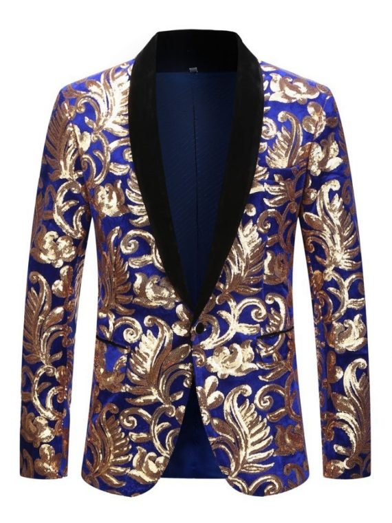 Men Shawl Lapel Blazer Sequins Suit Jacket