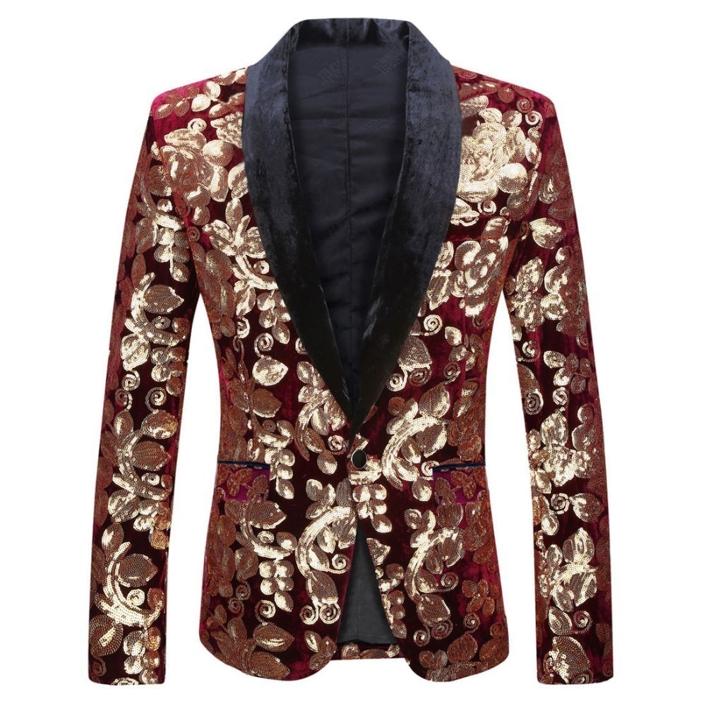 Men Shawl Lapel Blazer Sequins Suit Jacket - LatestBlazer.com