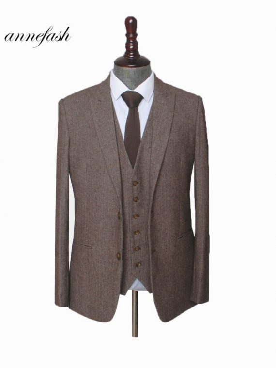 Tweed Men Wedding Suit British Style