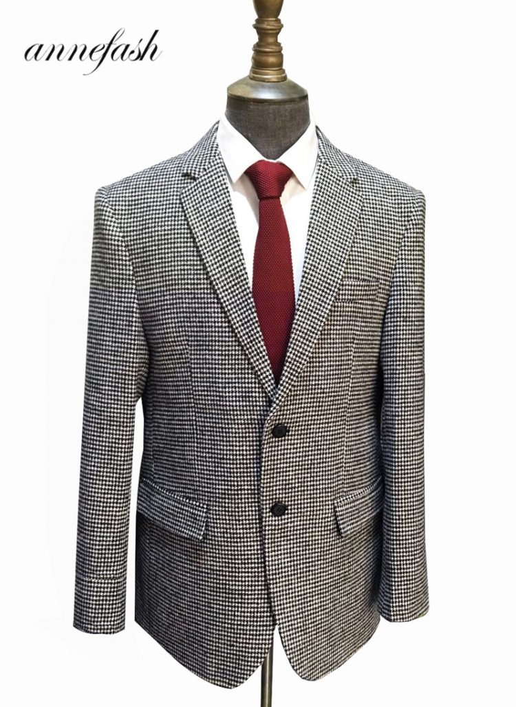 Woolen Houndstooth Blazer Wedding Suit