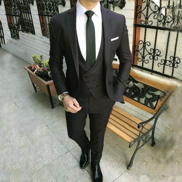 Black Lapel Suits Groom Custom