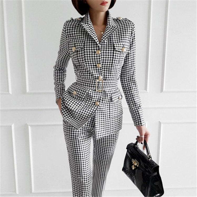 Ladies Plaid Suit Business Outfits