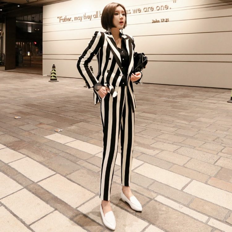 Striped Double Breasted Blazer Jacket