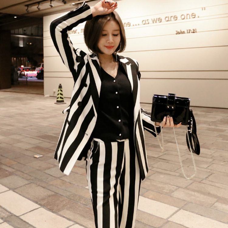 Striped Double Breasted Blazer Jacket