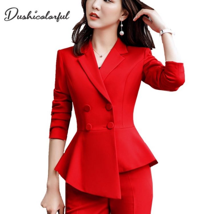 Women Red Blazer Lady Work Suit